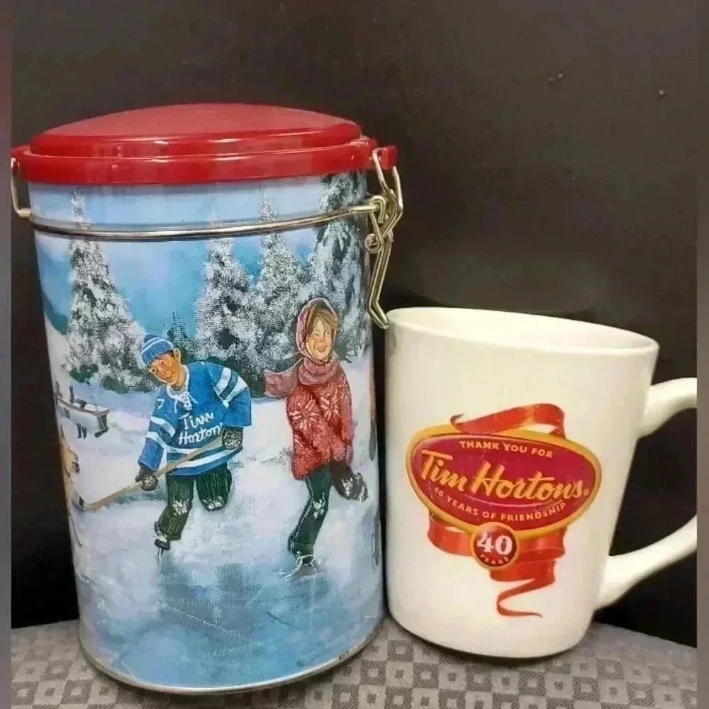 Tim Hortons Coffee Tin Limited Ed #003 Skating Pond & 40 Years of Friendship Mug